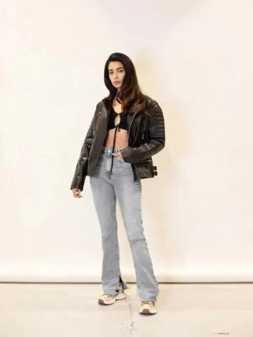 Thread Masters INC Womens Oversized 90s Quilted Vintage Retro Biker Leather Jacket