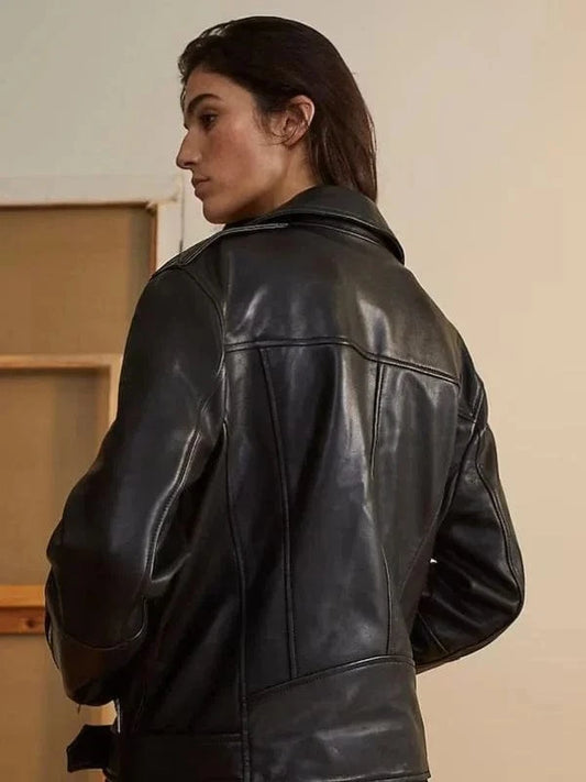 Thread Masters INC Womens Oversized 90s Vintage Retro Biker Black Leather Jacket