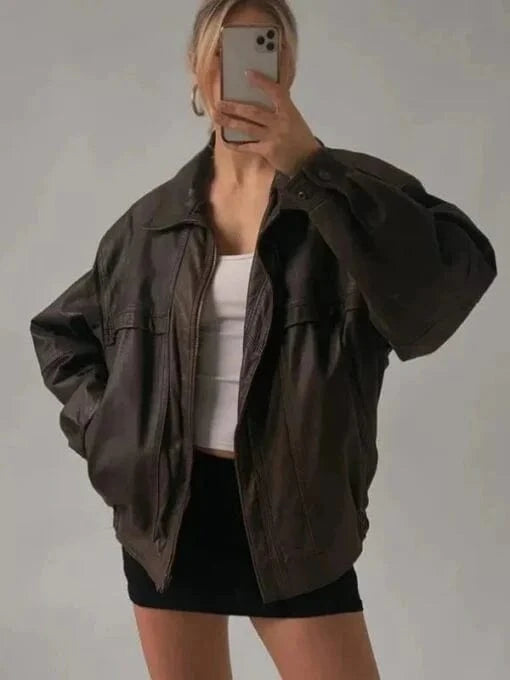 Thread Masters INC Womens Oversized Sheepskin Brown Leather Jacket