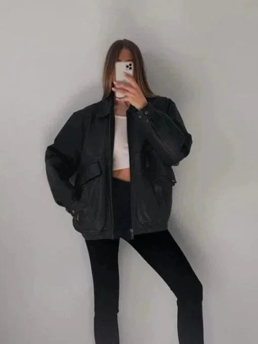 Thread Masters INC Womens Oversized Victorian Nostalgic Black Leather Jacket