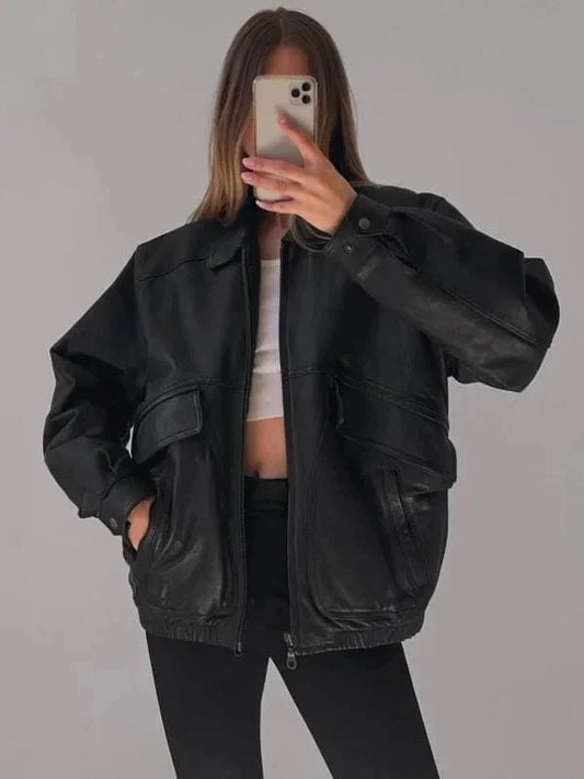 Thread Masters INC Womens Oversized Victorian Nostalgic Black Leather Jacket