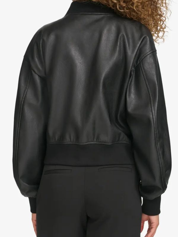 Women's Vintage Black Leather Bomber Jacket