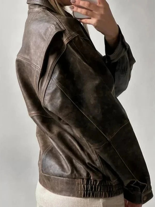Thread Masters INC 90’s Style Vintage Distressed Oversized Brown Leather Jacket