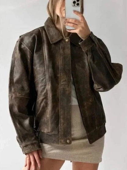 Thread Masters INC 90’s Style Vintage Distressed Oversized Brown Leather Jacket