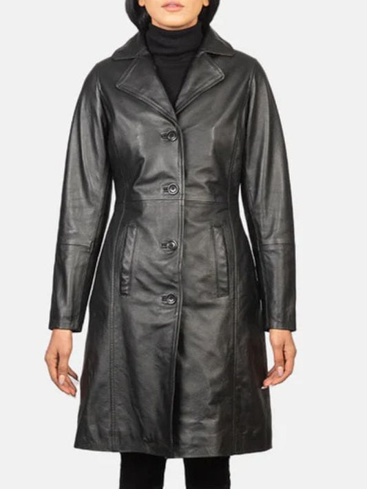 Thread Masters INC Alexis Single Breasted Black Leather Coat