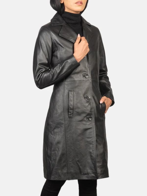 Thread Masters INC Alexis Single Breasted Black Leather Coat