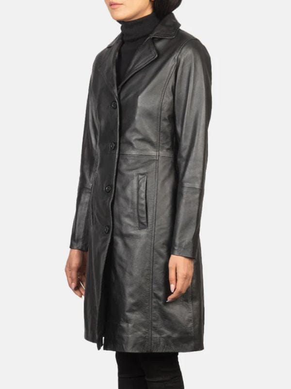 Thread Masters INC Alexis Single Breasted Black Leather Coat