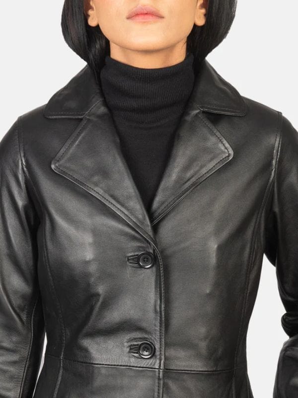 Thread Masters INC Alexis Single Breasted Black Leather Coat
