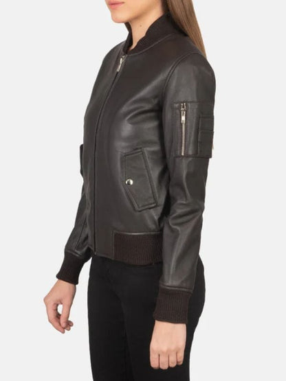 Thread Masters INC Ava Ma-1 Brown Leather Bomber Jacket