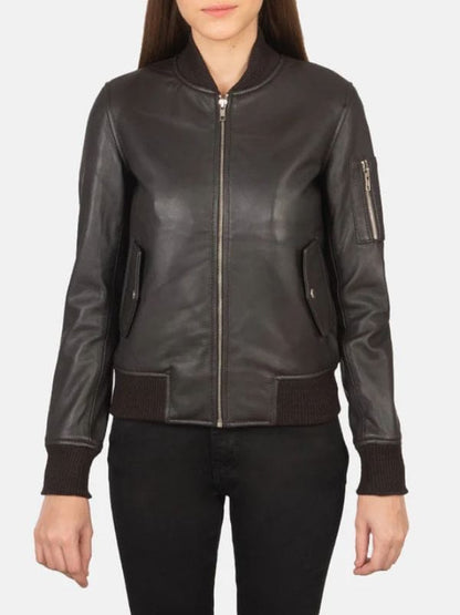 Thread Masters INC Ava Ma-1 Brown Leather Bomber Jacket