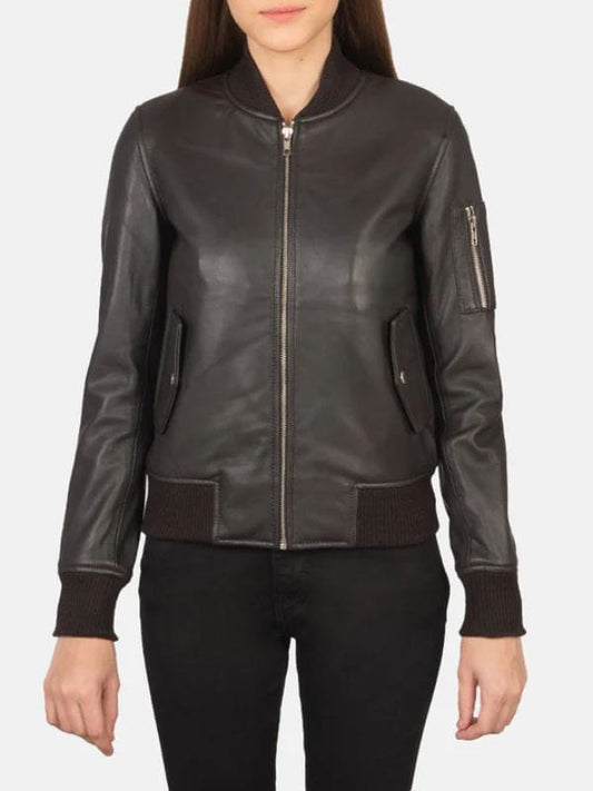 Thread Masters INC Ava Ma-1 Brown Leather Bomber Jacket