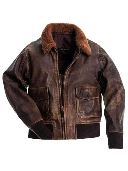 Thread Masters INC Aviator G-1 Flight Brown Distressed Leather Bomber Jacket