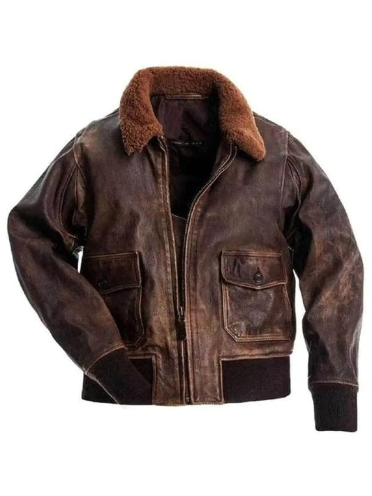 Thread Masters INC Aviator G-1 Flight Brown Distressed Leather Bomber Jacket