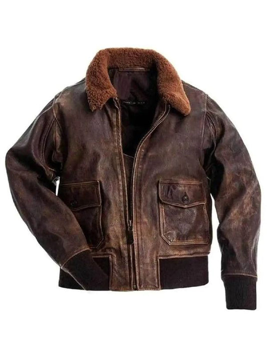 Aviator G-1 Flight Brown Distressed Leather Bomber Jacket - Sale