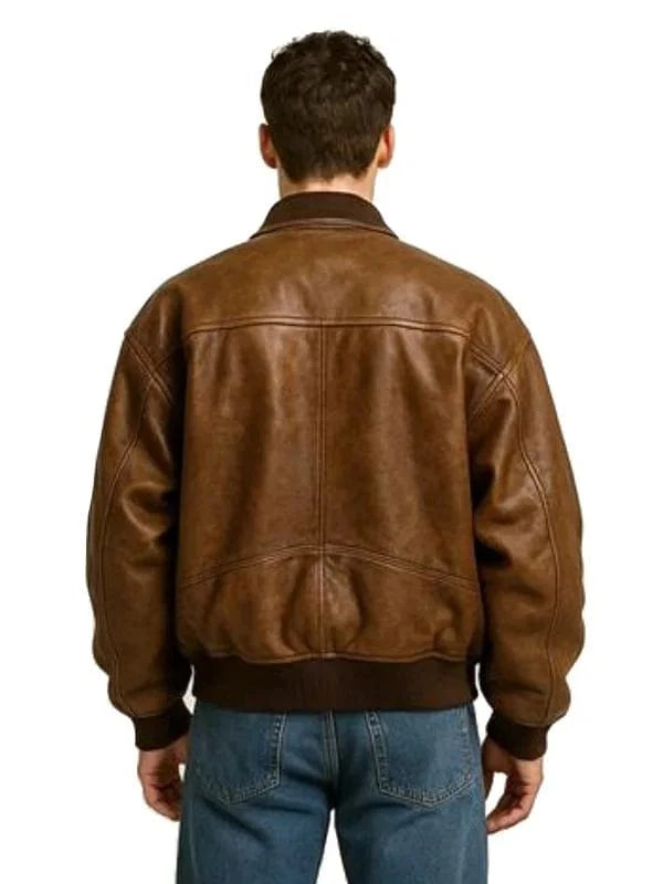 Thread Masters INC Classic Brown Leather Bomber Jacket For Men