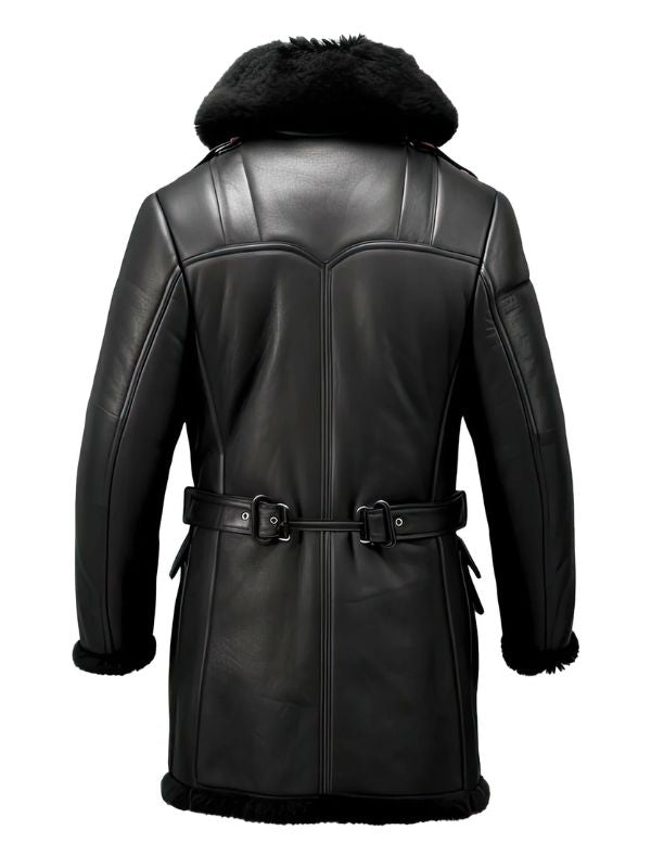 Men’s Black Genuine Sheepskin Sherpa Shearling Coat