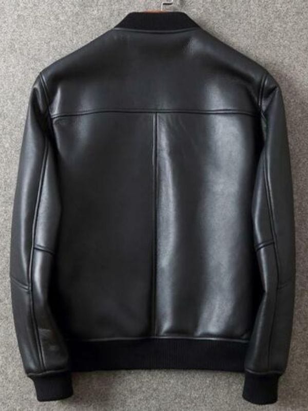 Thread Masters INC Men Bomber Black Lambskin Leather Jacket Casual Formal