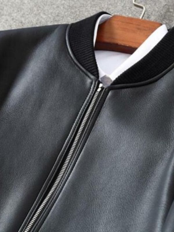 Thread Masters INC Men Bomber Black Lambskin Leather Jacket Casual Formal
