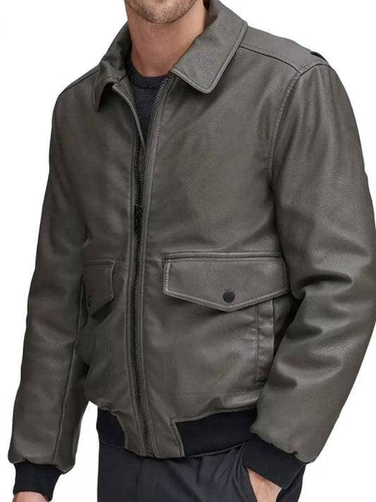 Thread Masters INC Men Classic Real Gray Bomber Leather Jacket