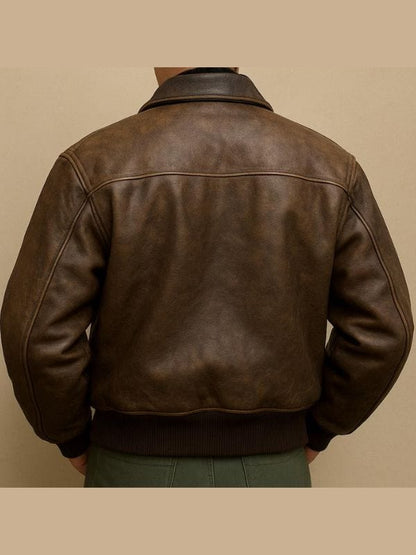Thread Masters INC Men's 80s Vintage Brown Leather Bomber Jacket