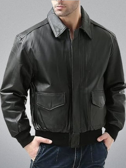 Thread Masters INC Men's Air Force A-2 Leather Flight Black Bomber Jacket