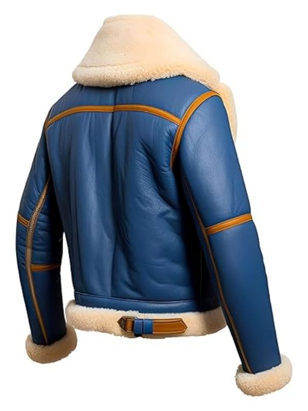 Thread Masters INC Men's B3 Bomber Aviator Royal Blue Beige Shearling Leather Jacket