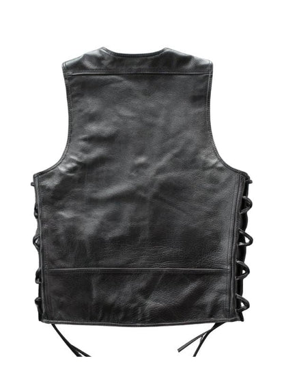 Thread Masters INC Men’s Biker Sleeveless Lace Black Leather Waistcoat