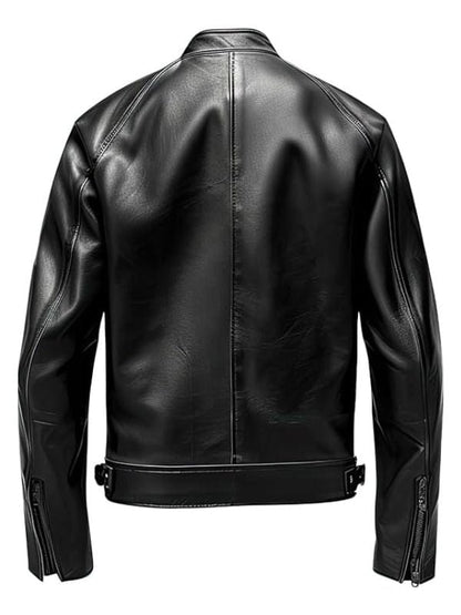 Thread Masters INC Men’s Black Genuine Sheepskin Café Racer Leather Jacket