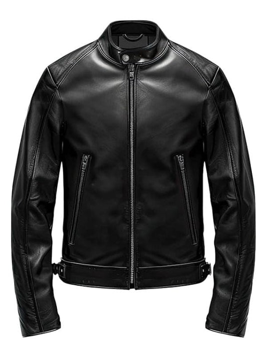 Thread Masters INC Men’s Black Genuine Sheepskin Café Racer Leather Jacket