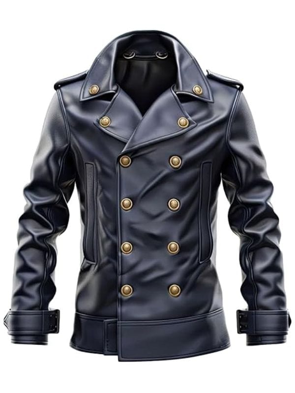 Thread Masters INC Men’s Black Genuine Sheepskin Double Breasted Leather Peacoat