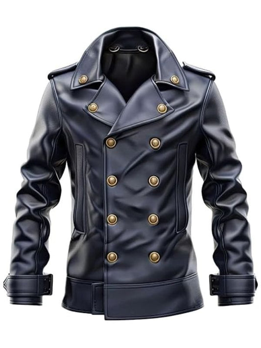 Thread Masters INC Men’s Black Genuine Sheepskin Double Breasted Leather Peacoat