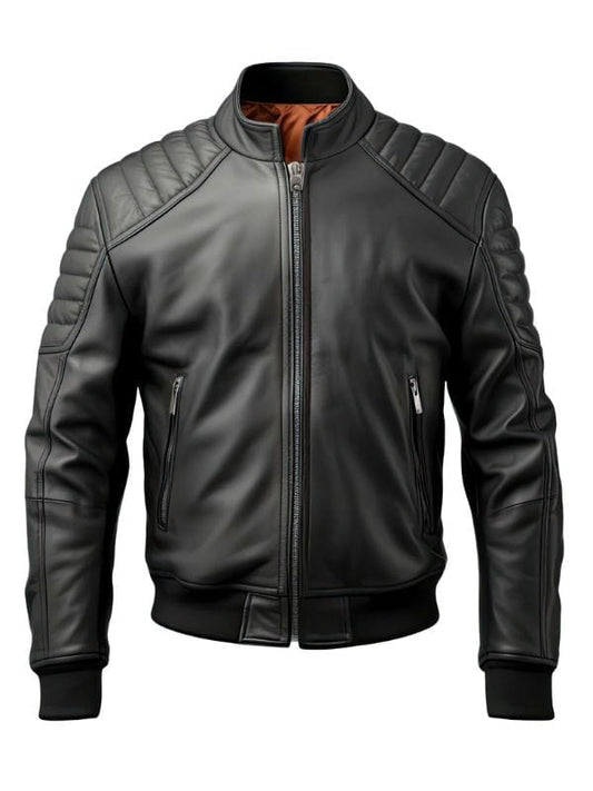 Thread Masters INC Men’s Black Genuine Sheepskin Quilted Bomber Leather Jacket