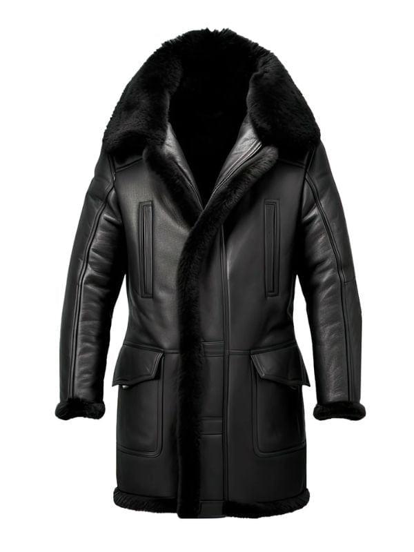 Thread Masters INC Men’s Black Genuine Sheepskin Sherpa Shearling Coat
