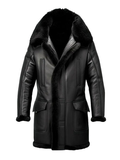 Thread Masters INC Men’s Black Genuine Sheepskin Sherpa Shearling Coat