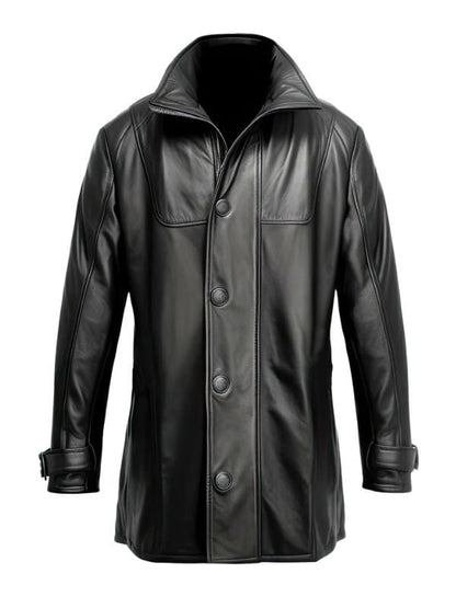 Thread Masters INC Men’s Black Genuine Sheepskin Shirt Collar Leather Coat