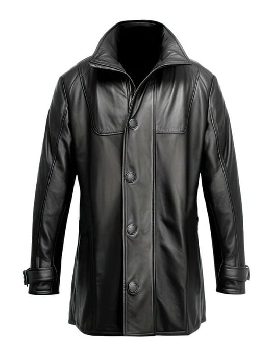 Thread Masters INC Men’s Black Genuine Sheepskin Shirt Collar Leather Coat