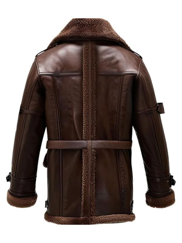 Thread Masters INC Men’s Brown Genuine Sheepskin Shearling Mid-Length Flight Leather Jacket