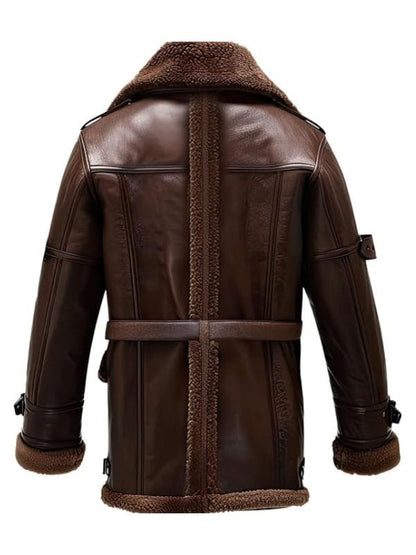 Thread Masters INC Men’s Brown Genuine Sheepskin Shearling Mid-Length Flight Leather Jacket