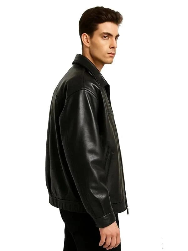 Thread Masters INC Men’s Classic Black Leather Zip-Up Jacket