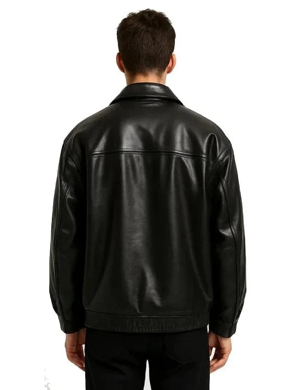Thread Masters INC Men’s Classic Black Leather Zip-Up Jacket