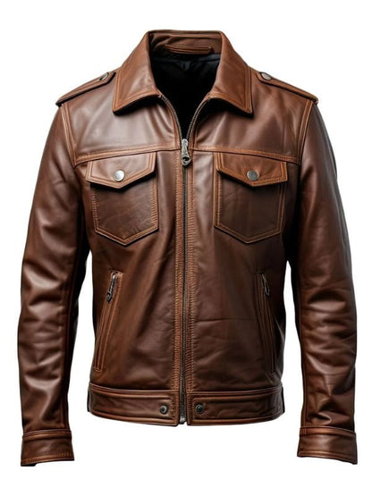 Thread Masters INC Men’s Dark Brown Trucker Leather Jacket
