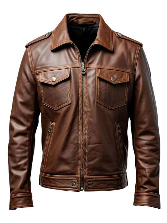 Thread Masters INC Men’s Dark Brown Trucker Leather Jacket