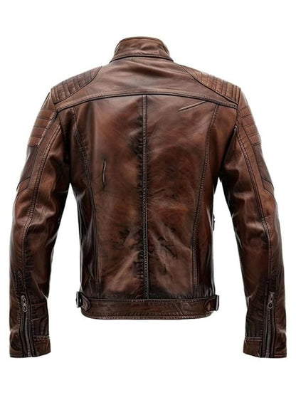 Thread Masters INC Men’s Distressed Brown Genuine Sheepskin Motorcycle Leather Jacket