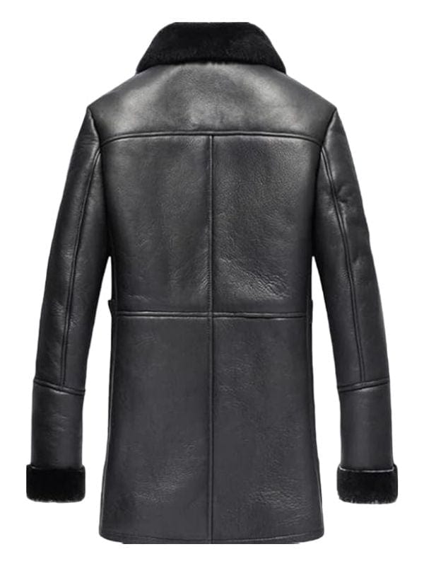 Thread Masters INC Men’s Genuine Sheepskin Double Lapel Collar Black Leather Coat