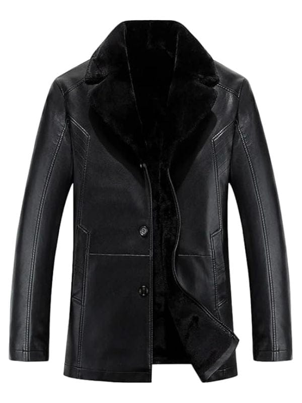 Thread Masters INC Men’s Genuine Sheepskin Double Lapel Collar Black Leather Coat