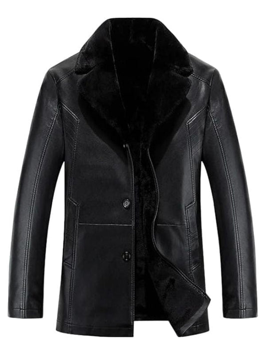 Thread Masters INC Men’s Genuine Sheepskin Double Lapel Collar Black Leather Coat