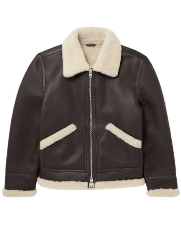 Thread Masters INC Men's Luxurious Dark Brown Shearling Lined Aviator Bomber Jacket