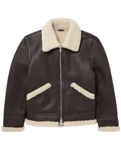 Thread Masters INC Men's Luxurious Dark Brown Shearling Lined Aviator Bomber Jacket