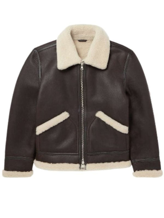 Thread Masters INC Men's Luxurious Dark Brown Shearling Lined Aviator Bomber Jacket