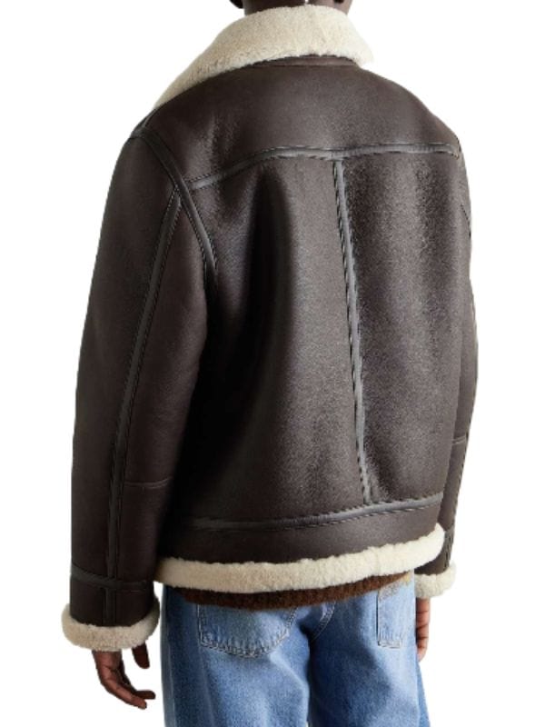 Thread Masters INC Men's Luxurious Dark Brown Shearling Lined Aviator Bomber Jacket